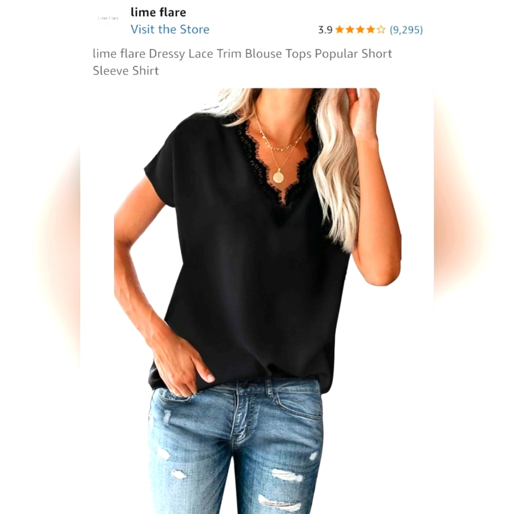 Lime Flare Black Lace Trim Blouse size Medium